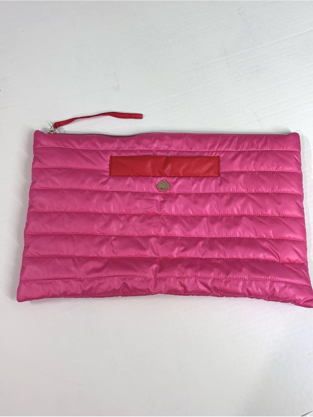 Kate Spade Pink Quilted Puffer Laptop Sleeve Travel Bag Wristlet Cosmetic Bag